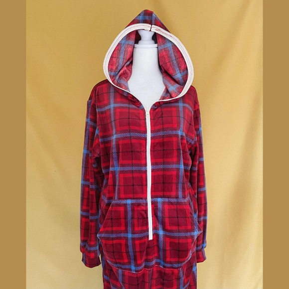 Matching Couples Plaid Pajama Onesie SET - PJs Hoodie Christmas Gift! M and L - Picture 1 of 5